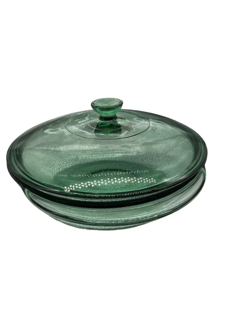 Anchor Hocking Vintage Green Glass Covered Casserole Dish 2 Quart Textured Bubbl